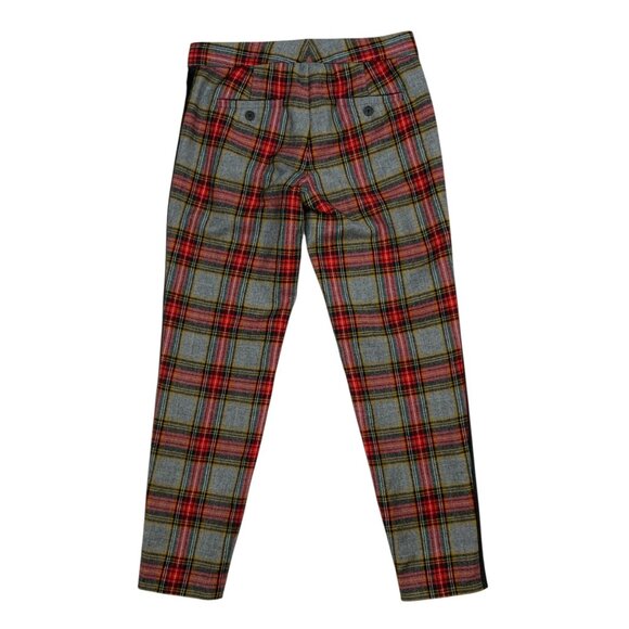 J. Crew Glasgow Wool Pant 0 Red Gray Plaid Tuxedo Stripe Lined Cropped Academia - Picture 13 of 14